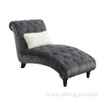 Dark Grey Fabric Button Tufting Sofa Chaise with Solid Wood Legs